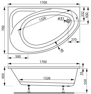 Акриловая ванна VagnerPlast Hapi VPBA170HAP3PX-04 правая 170x110см белый